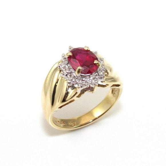 10K Yellow Gold Pink Ruby Diamond Halo Ring Size 7.25 - Picture 2 of 6